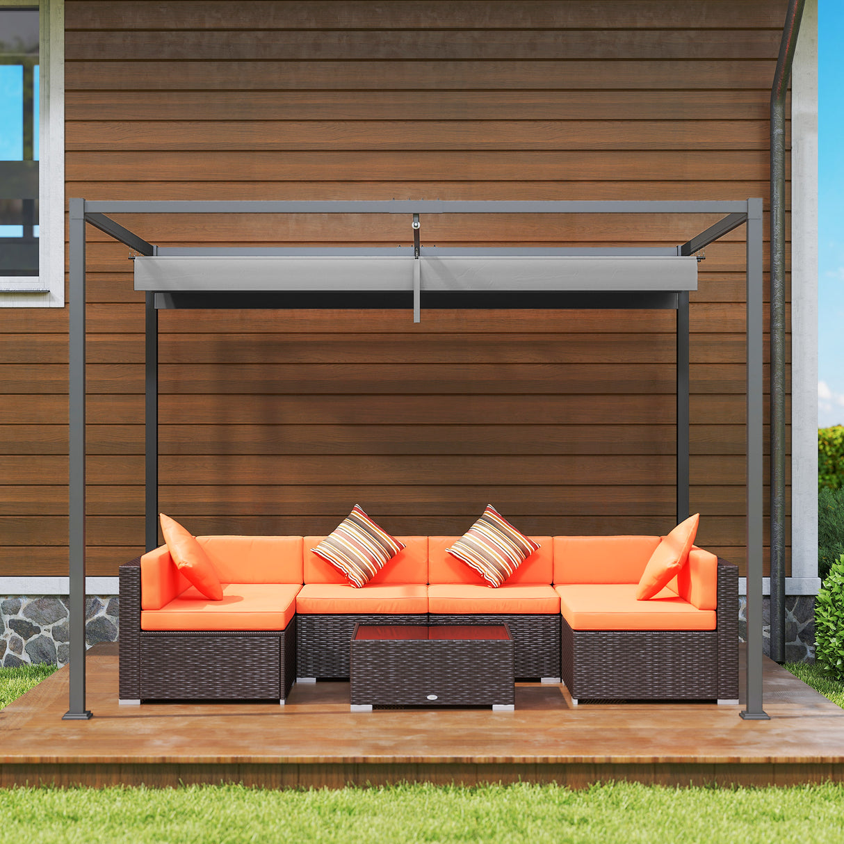 Metal Pergola With Retractable Roof 298cm Width x 213cm Depth - Velmora
