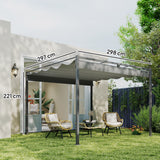 Metal Pergola With Retractable Roof 298cm Width x 297cm Depth - Velmora