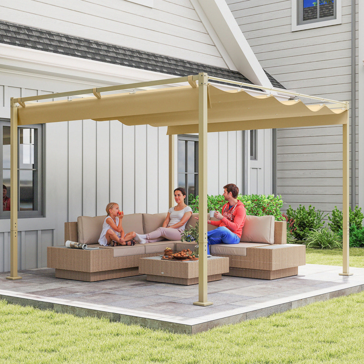 Metal Pergola With Retractable Roof 298cm Width x 297cm Depth - Velmora