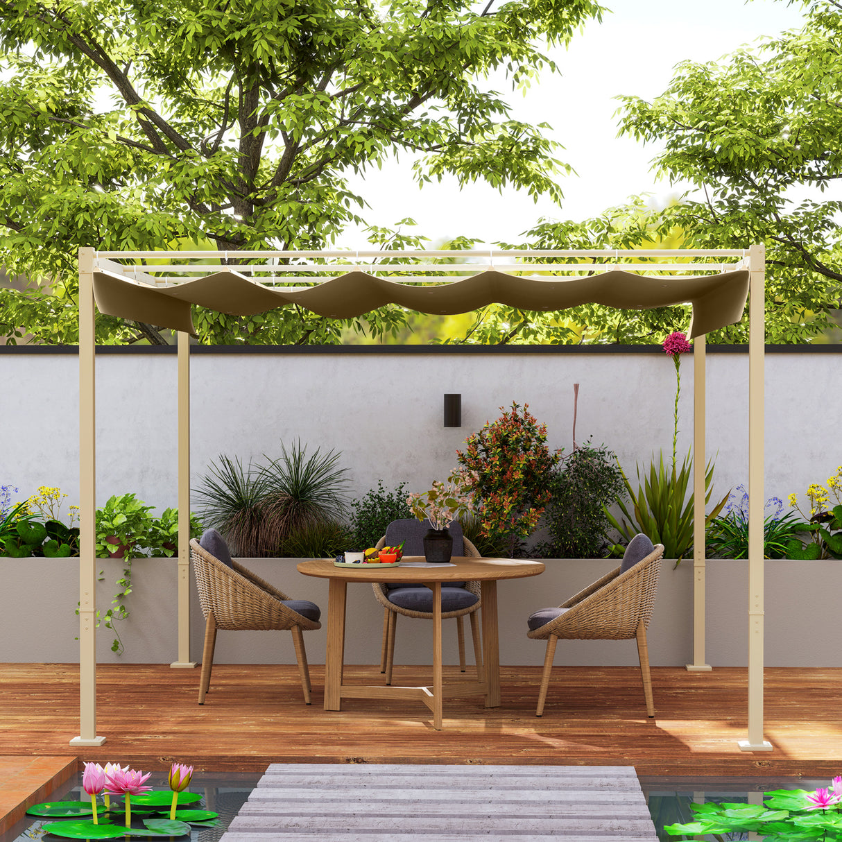 Metal Pergola With Retractable Roof 298cm Width x 297cm Depth - Velmora