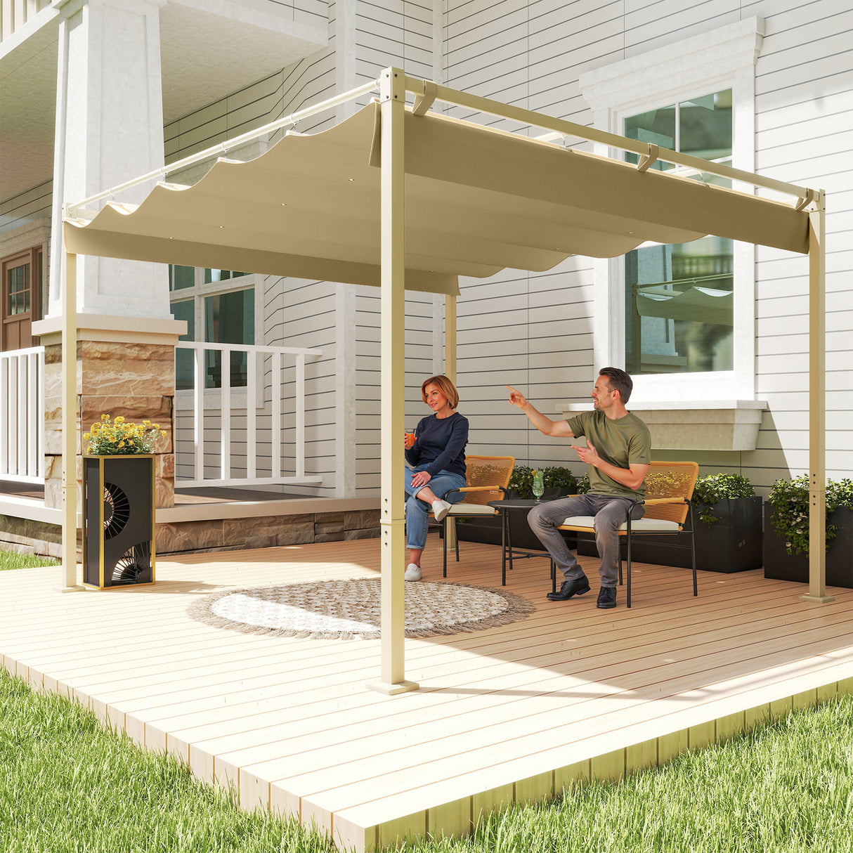 Metal Pergola With Retractable Roof 298cm Width x 297cm Depth - Velmora