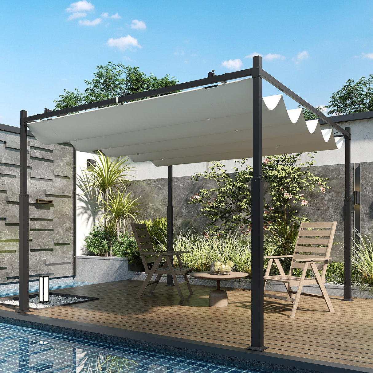 Metal Pergola With Retractable Roof 298cm Width x 298cm Depth - Velmora