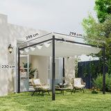 Metal Pergola With Retractable Roof 298cm Width x 298cm Depth - Velmora