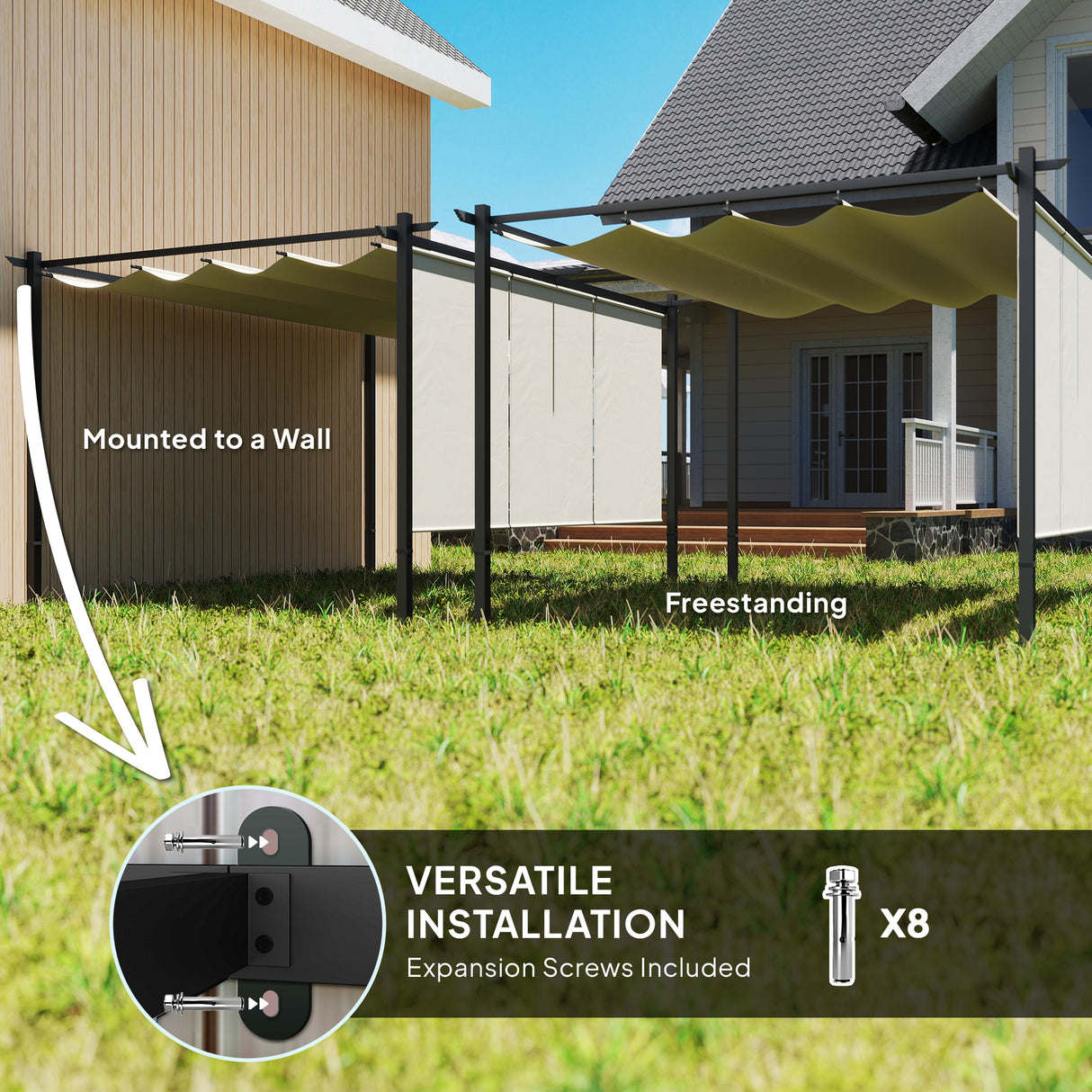 Metal Pergola With Retractable Roof 390cm Width x 293cm Depth - Velmora