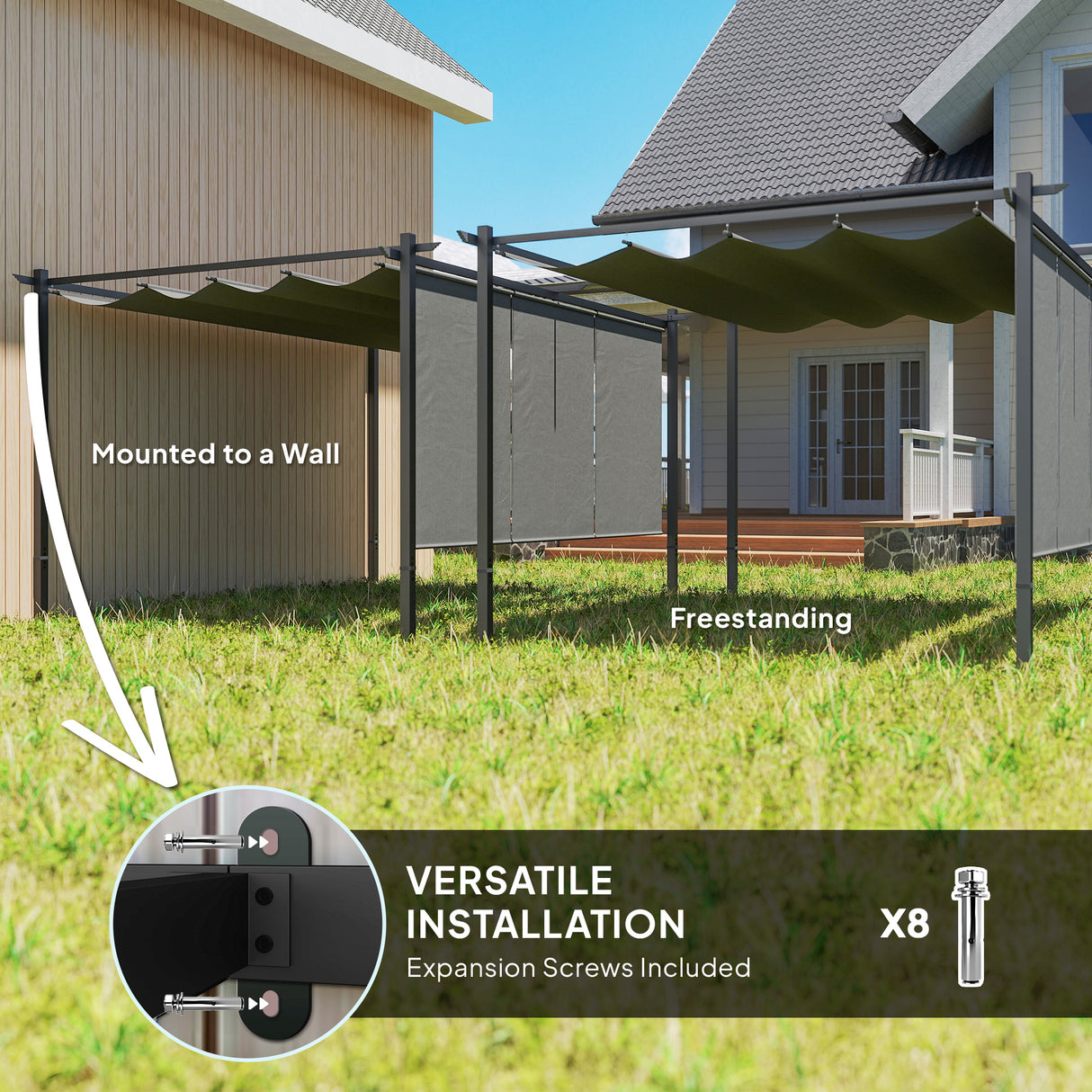 Metal Pergola With Retractable Roof 390cm Width x 293cm Depth - Velmora