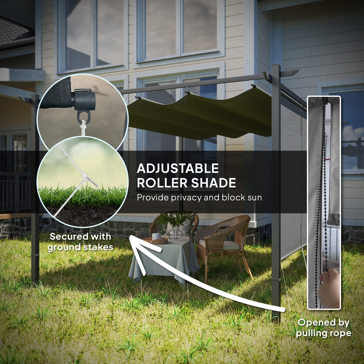 Metal Pergola With Retractable Roof 390cm Width x 293cm Depth - Velmora