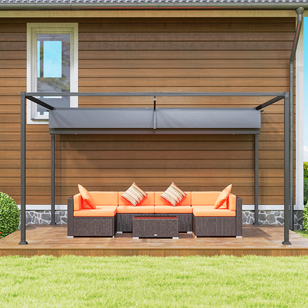 Metal Pergola With Retractable Roof 400cm Width x 300cm Depth - Velmora