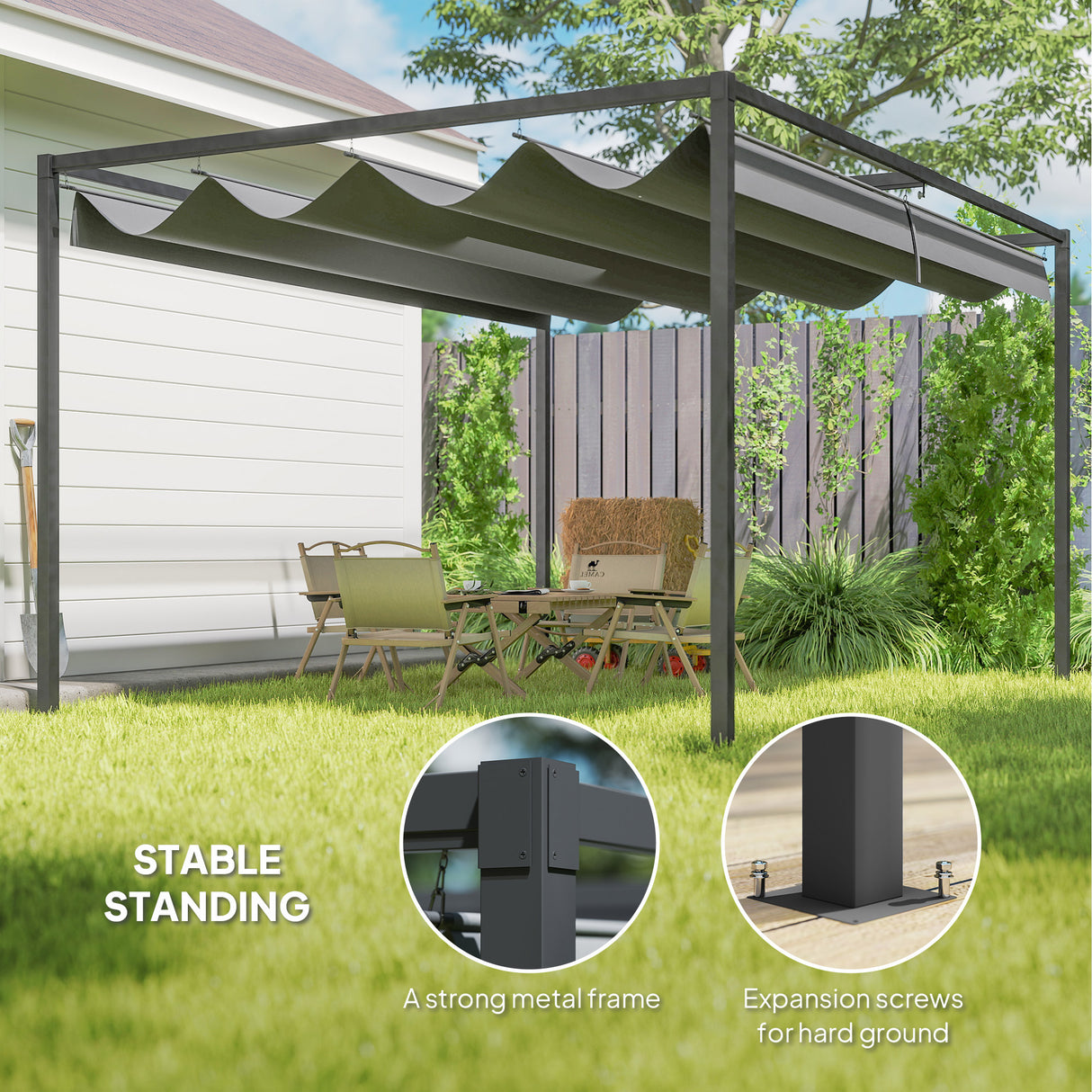 Metal Pergola With Retractable Roof 400cm Width x 300cm Depth - Velmora