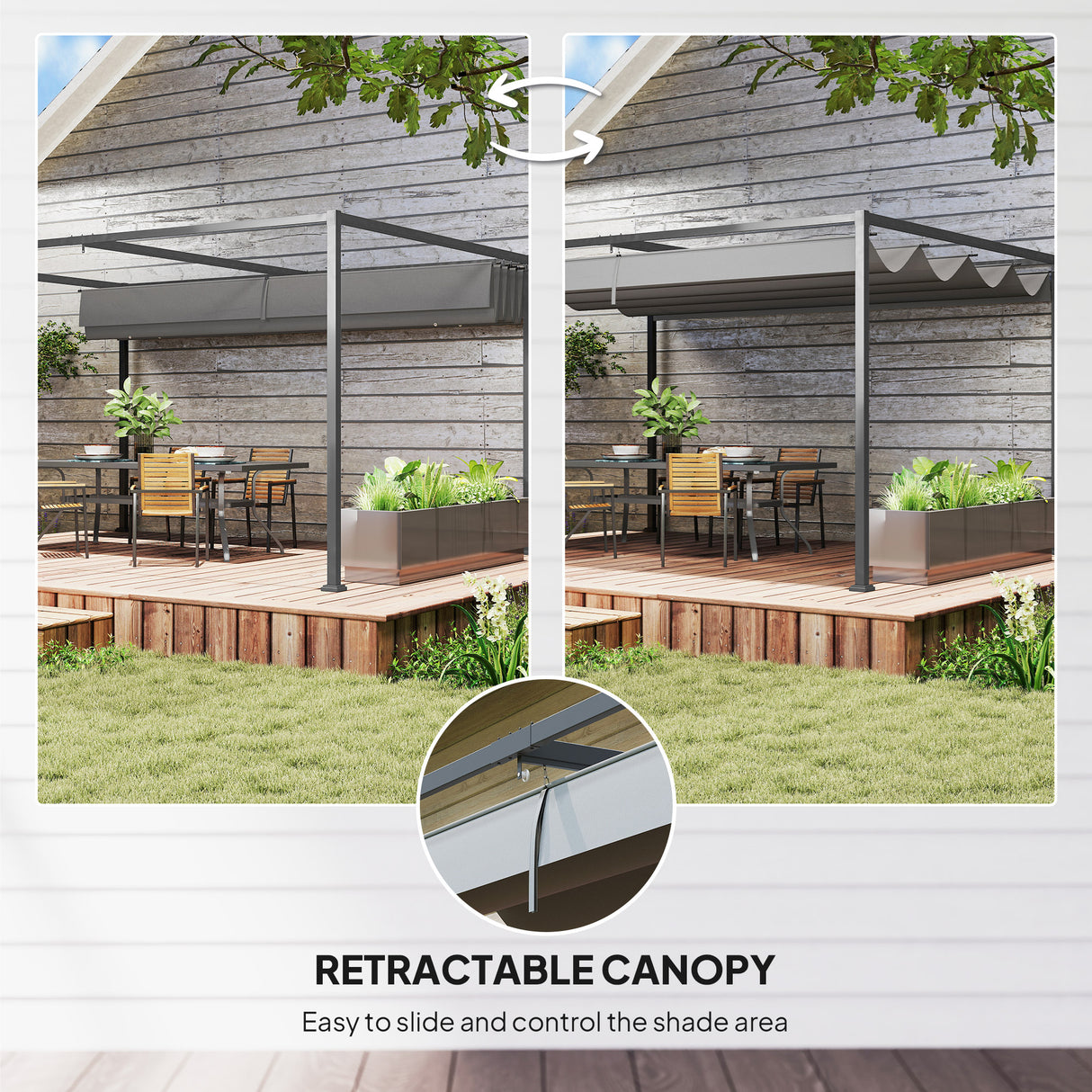 Metal Pergola With Retractable Roof 400cm Width x 300cm Depth - Velmora