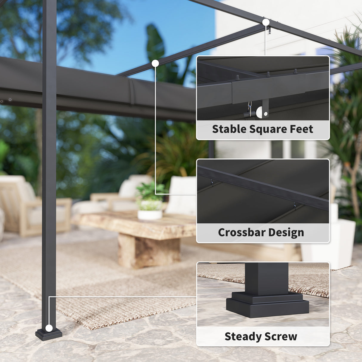 Metal Pergola With Retractable Roof 400cm Width x 300cm Depth - Velmora