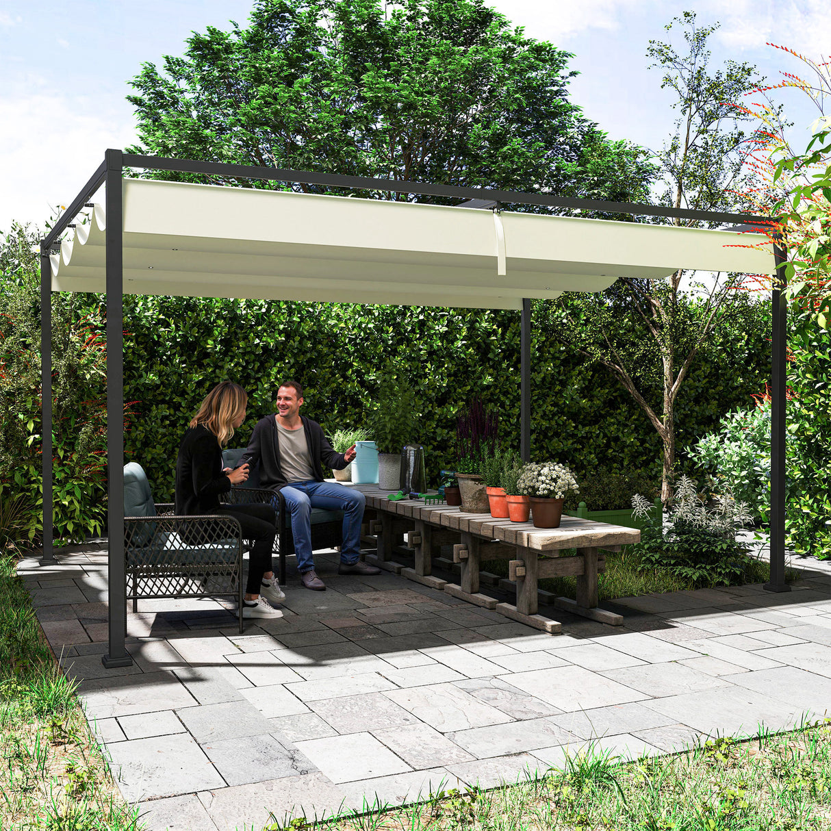 Metal Pergola With Retractable Roof 400cm Width x 300cm Depth - Velmora