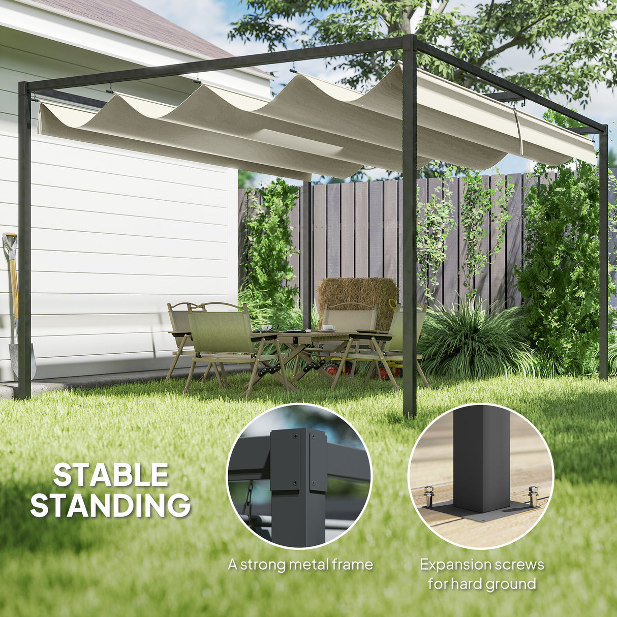 Metal Pergola With Retractable Roof 400cm Width x 300cm Depth - Velmora