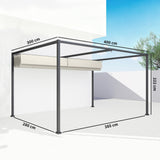 Metal Pergola With Retractable Roof 400cm Width x 300cm Depth - Velmora