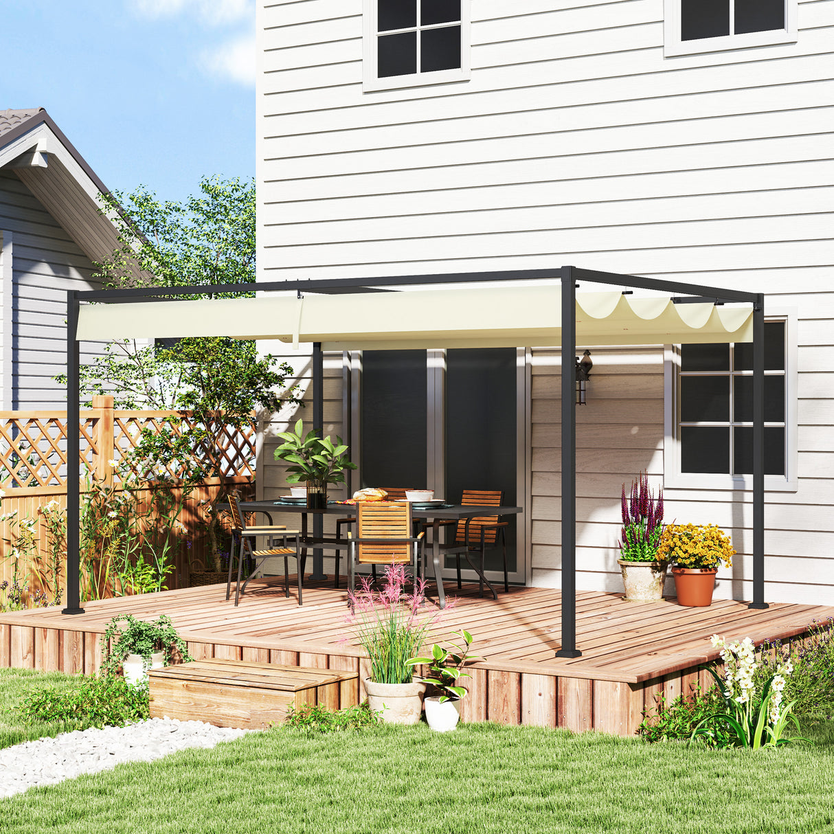 Metal Pergola With Retractable Roof 400cm Width x 300cm Depth - Velmora