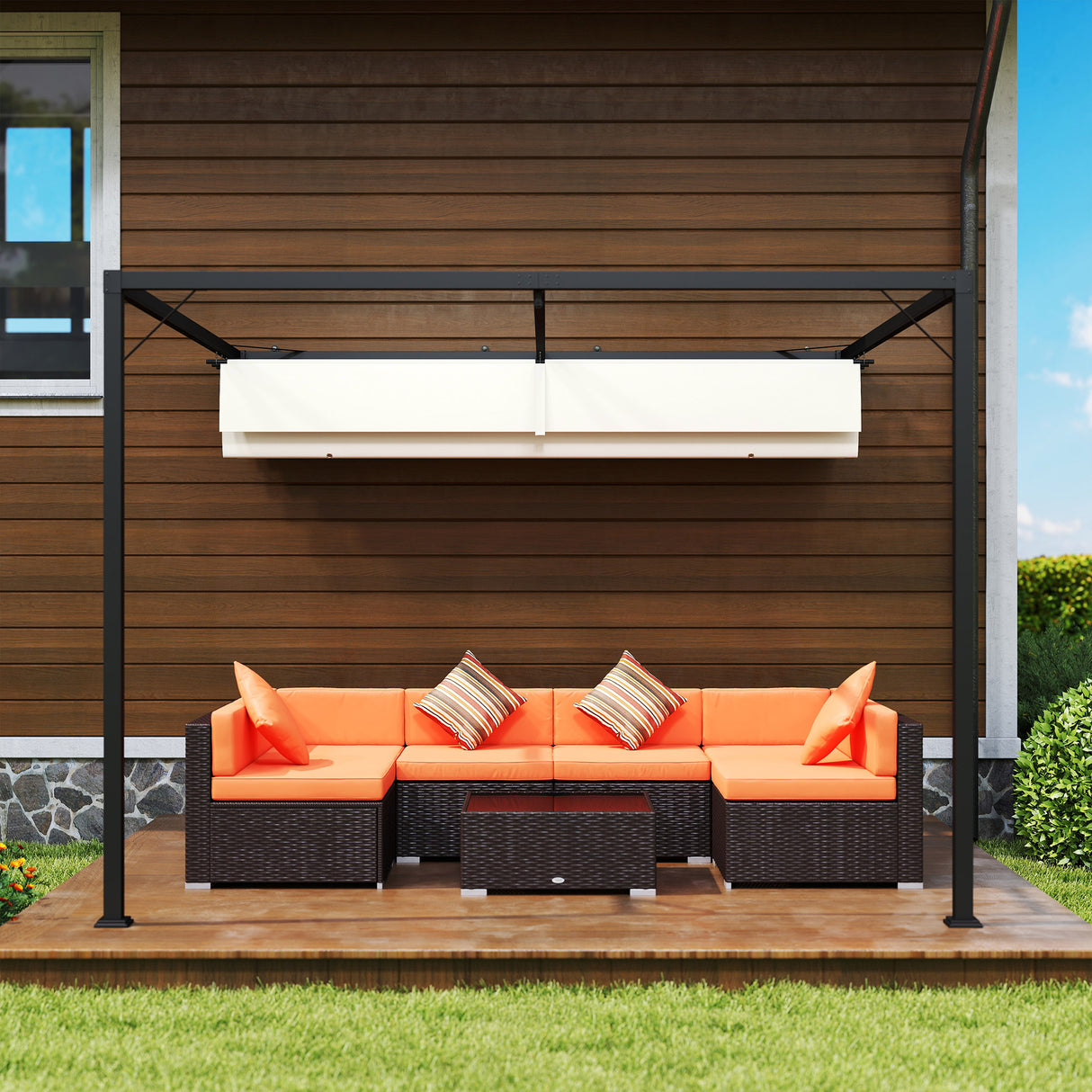Metal Pergola With Sliding Canopy 297cm Width x 297cm Depth - Velmora