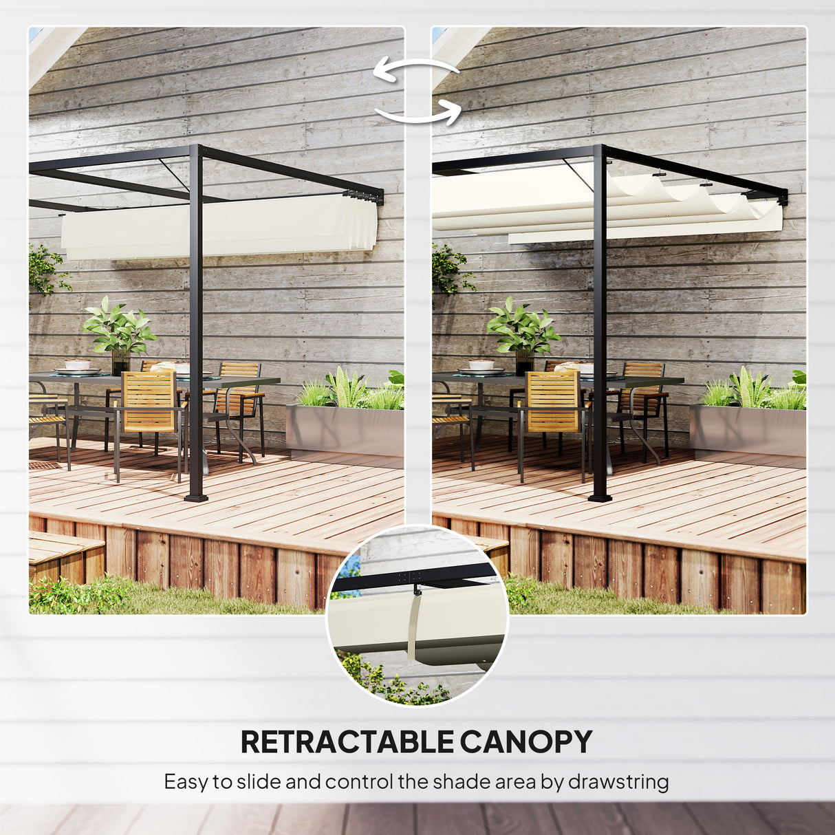 Metal Pergola With Sliding Canopy 297cm Width x 297cm Depth - Velmora