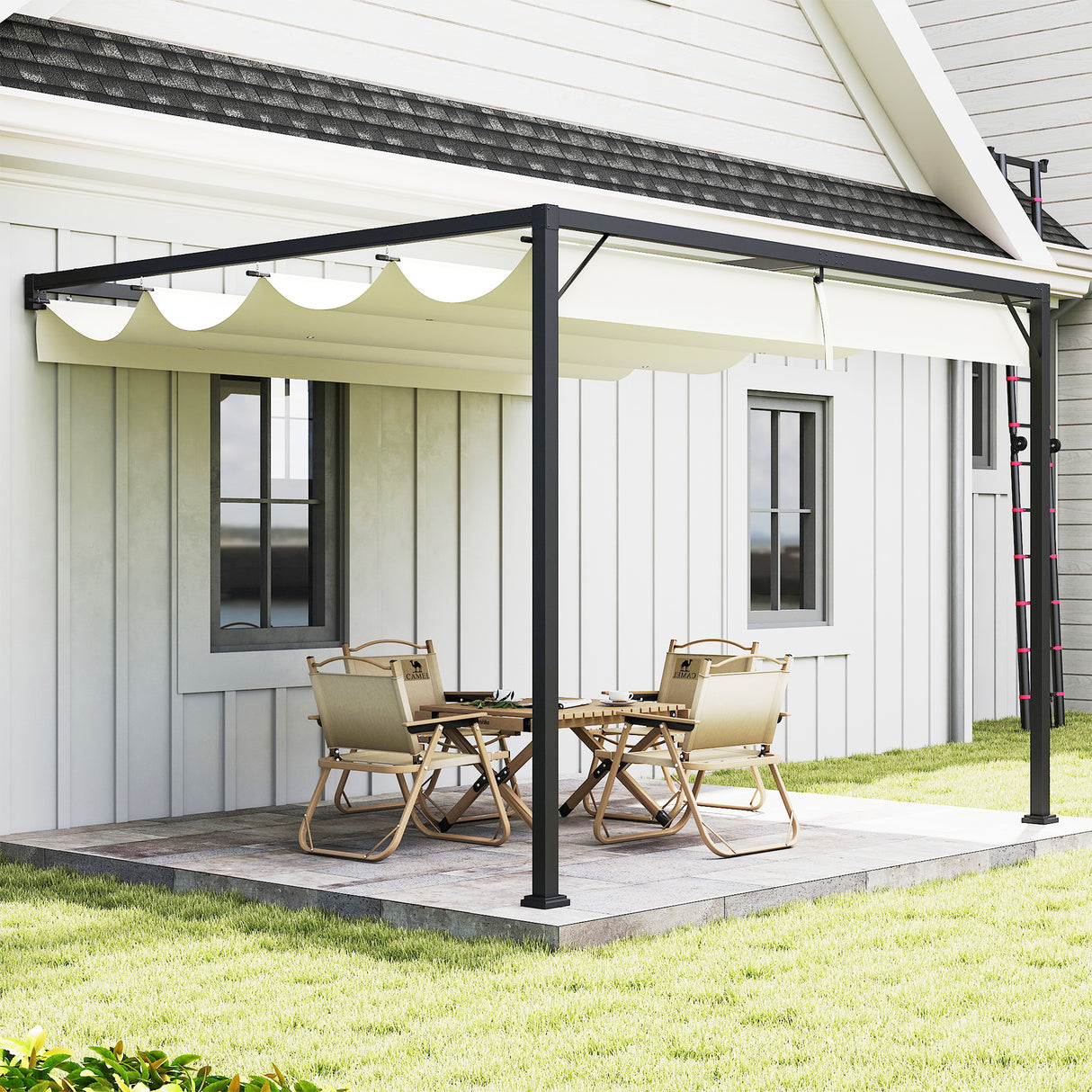 Metal Pergola With Sliding Canopy 297cm Width x 297cm Depth - Velmora