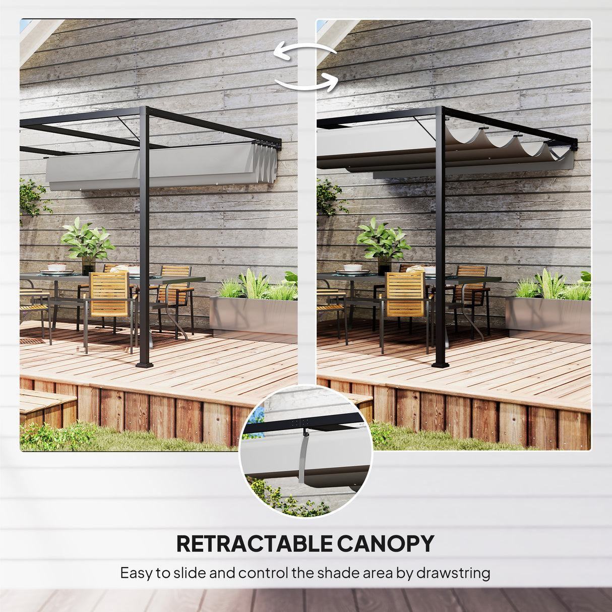 Metal Pergola With Sliding Canopy 297cm Width x 297cm Depth - Velmora