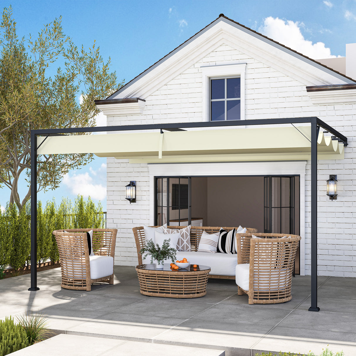 Metal Pergola With Sliding Canopy 397cm Width x 297cm Depth - Velmora