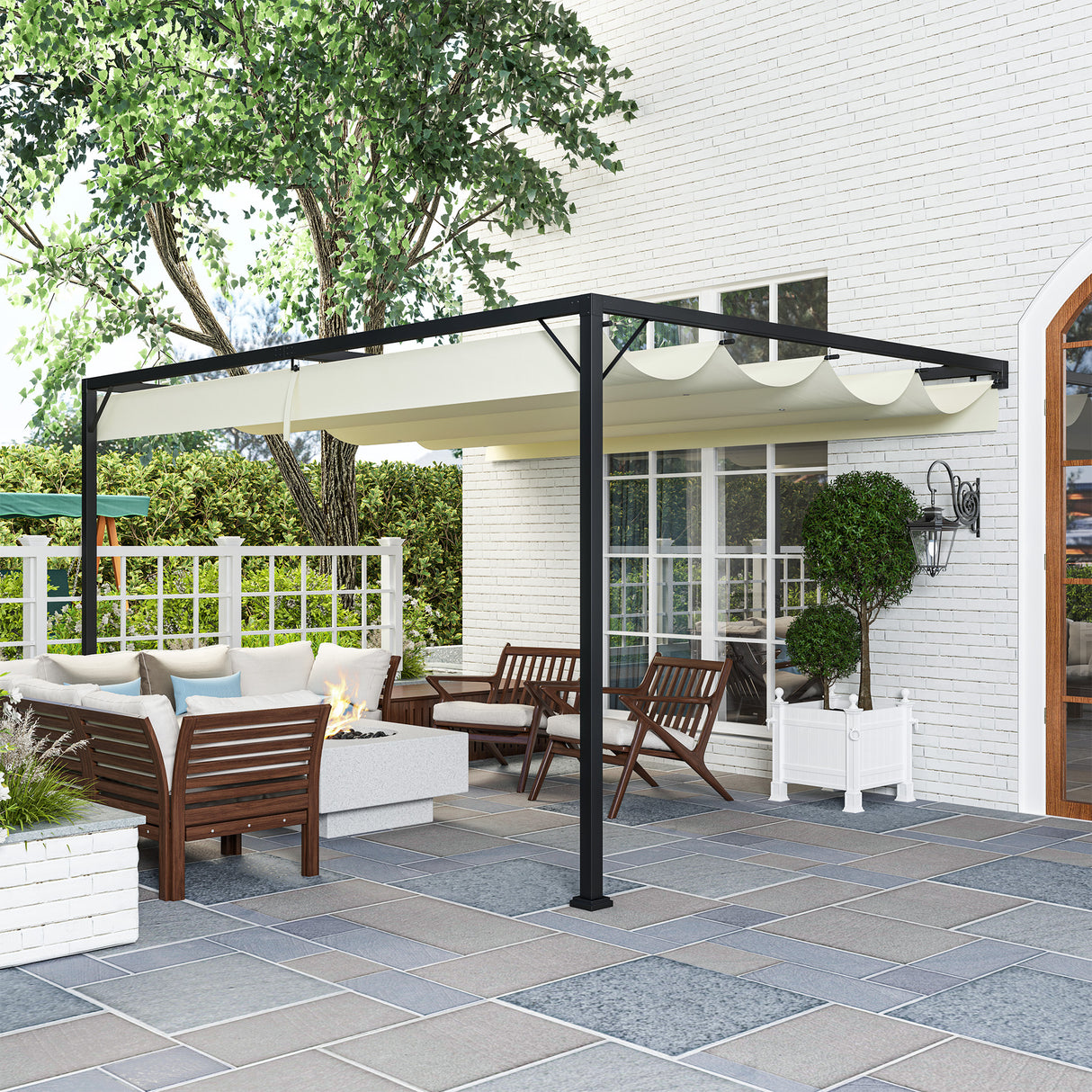 Metal Pergola With Sliding Canopy 397cm Width x 297cm Depth - Velmora