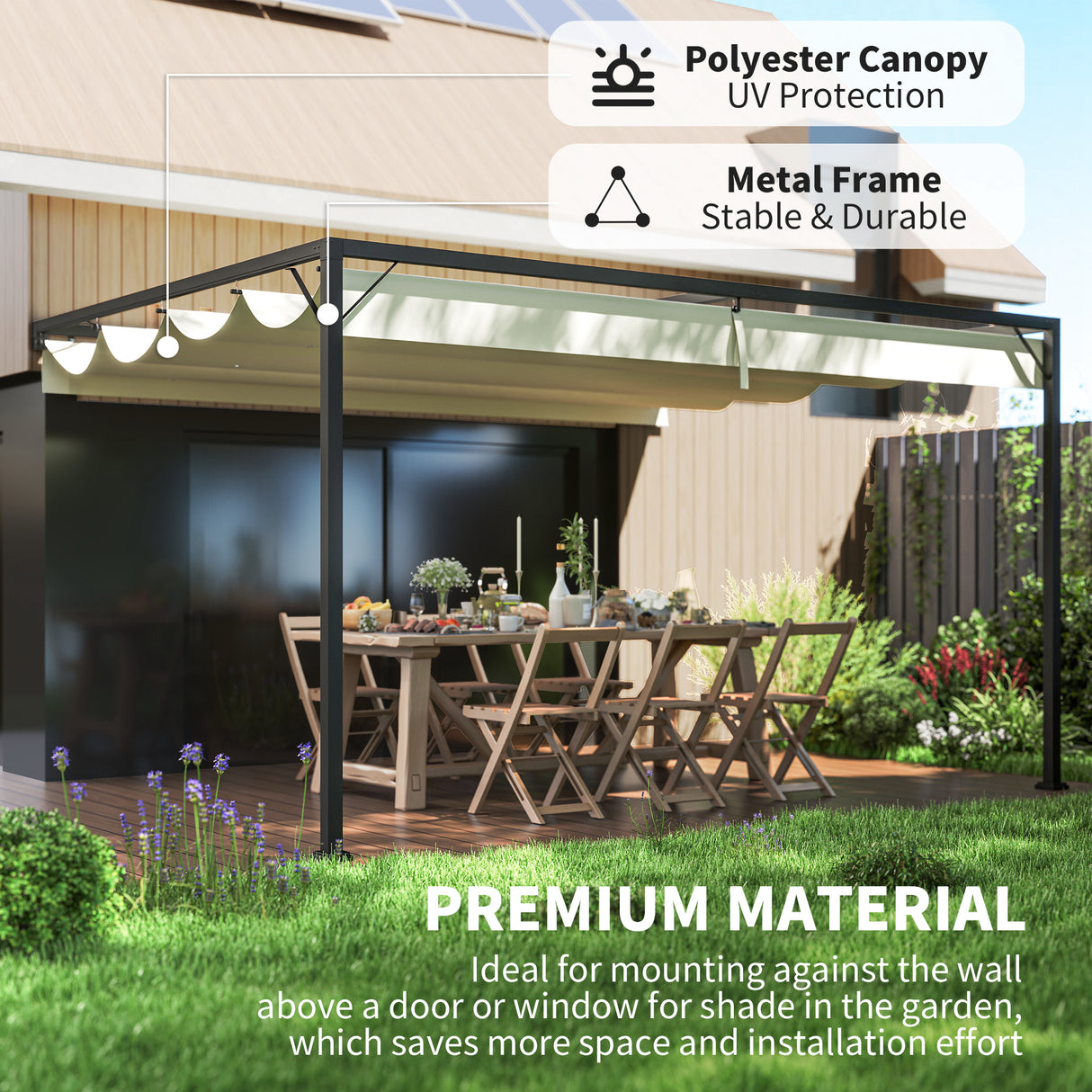 Metal Pergola With Sliding Canopy 397cm Width x 297cm Depth - Velmora