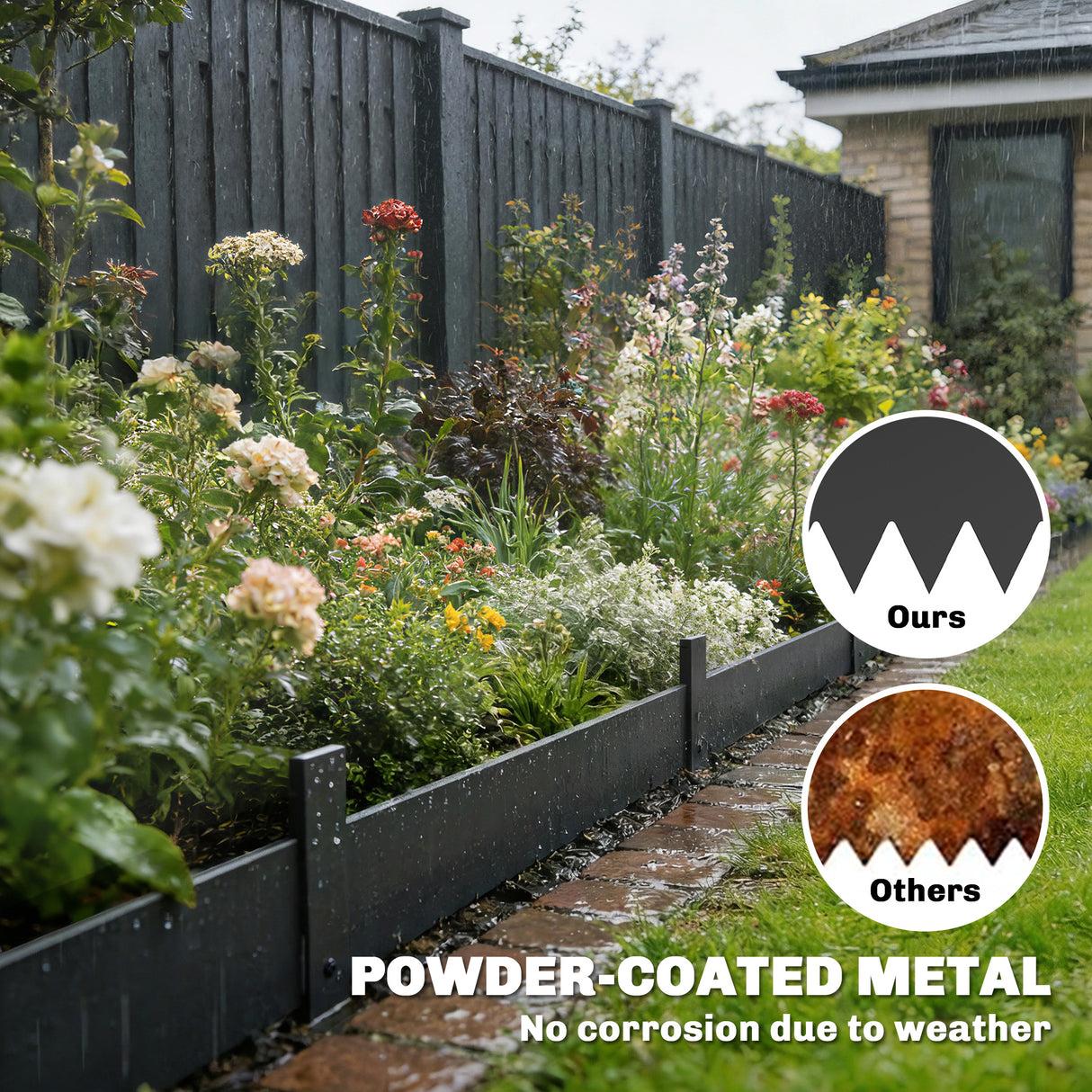 Metal Picket Garden Fence Panels 102cm Wide x 15cm High in Set Of 5 - Velmora