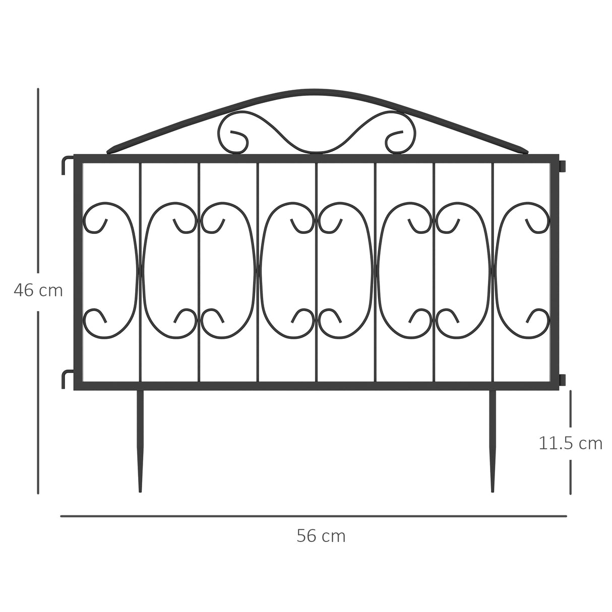 Metal Picket Garden Fence Panels 448cm Wide in Set Of 8 - Velmora