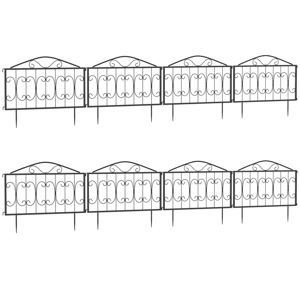 Metal Picket Garden Fence Panels 448cm Wide in Set Of 8 - Velmora