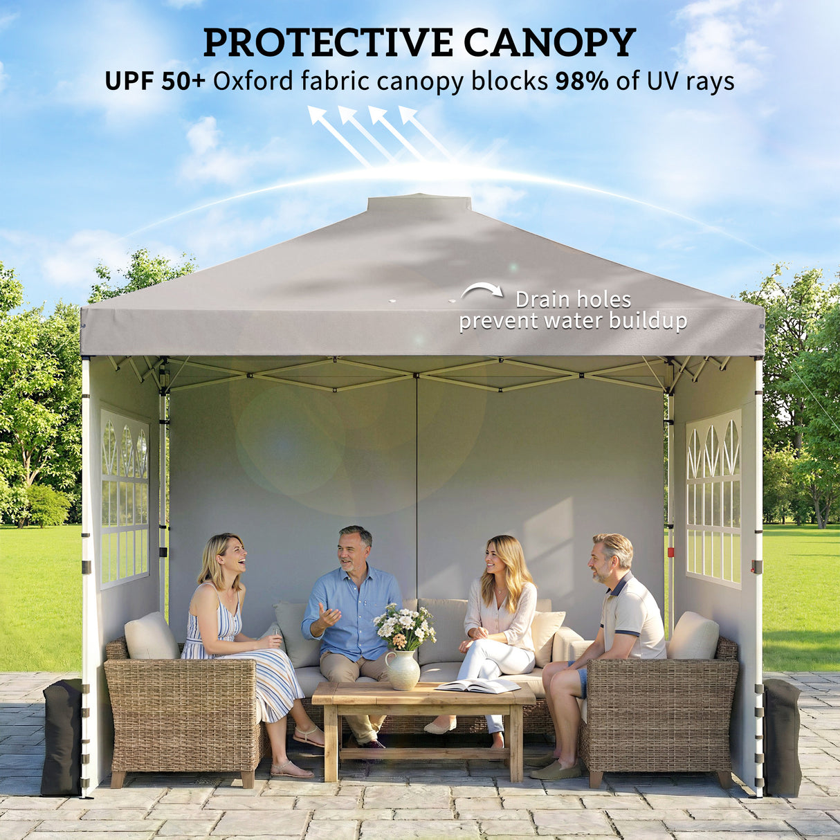 Metal Pop Up Gazebo 297cm Width x 297cm Depth With 3 Sidewalls - Velmora