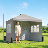 Metal Pop Up Gazebo 297cm Width x 297cm Depth With 3 Sidewalls - Velmora