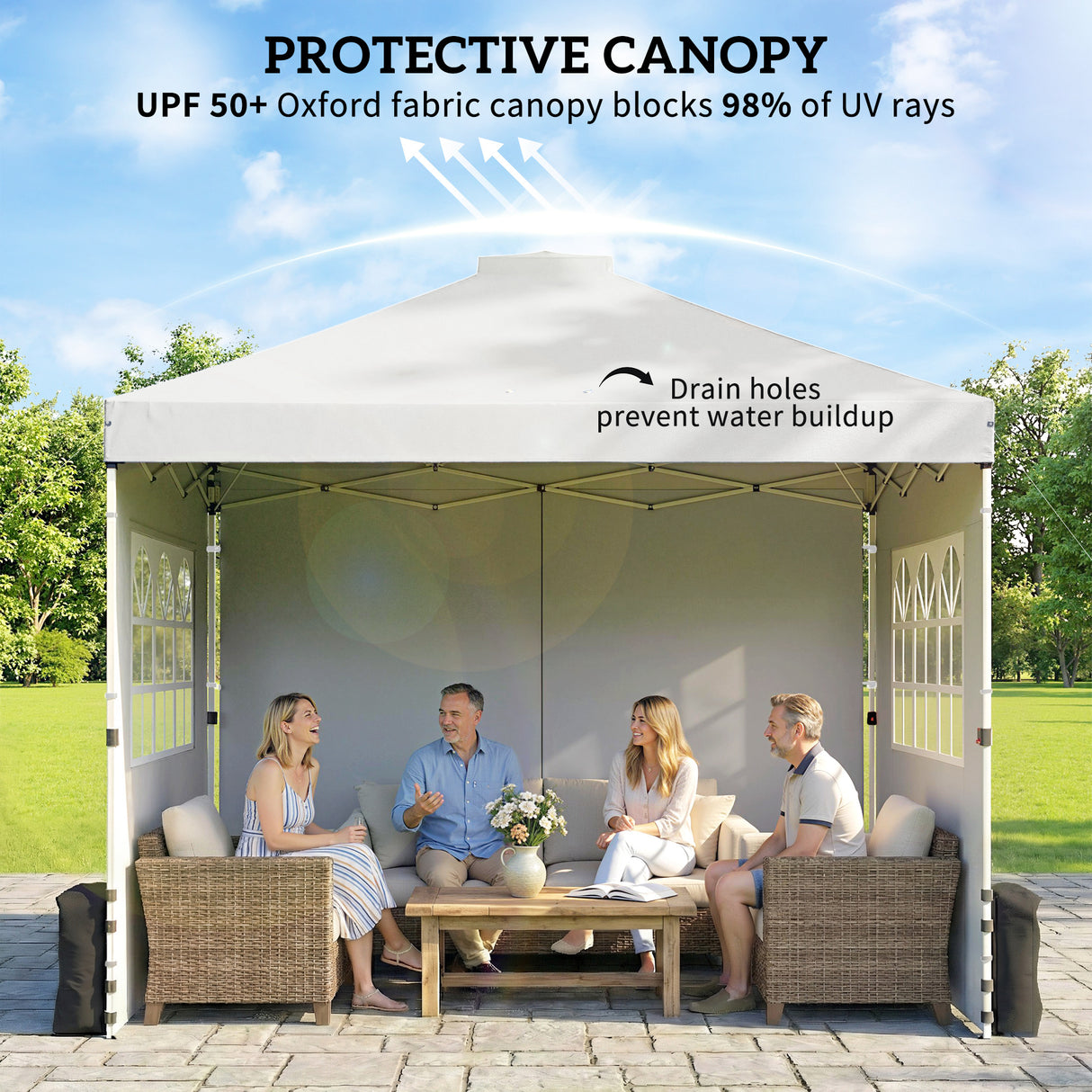 Metal Pop Up Gazebo 297cm Width x 297cm Depth With 3 Sidewalls - Velmora