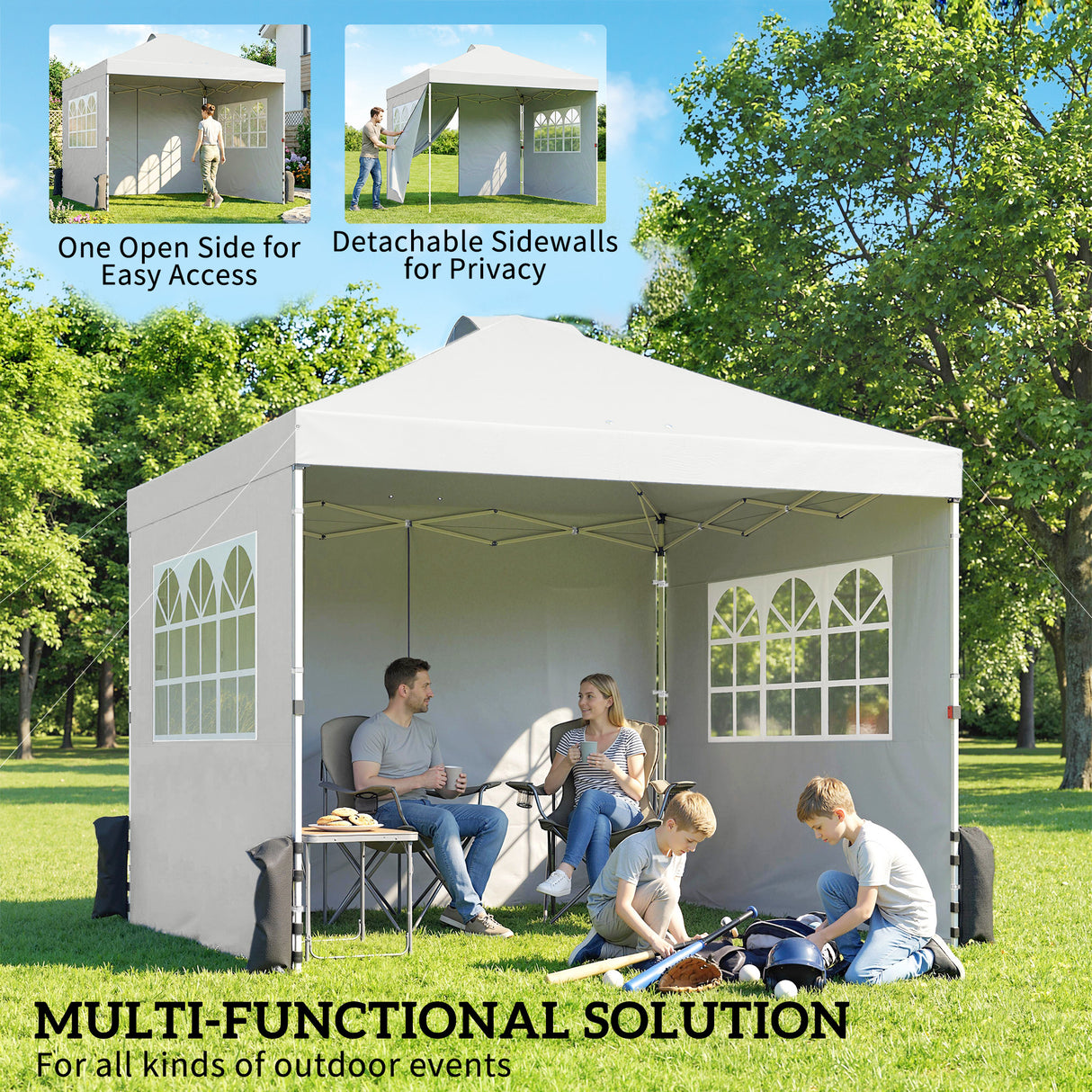 Metal Pop Up Gazebo 297cm Width x 297cm Depth With 3 Sidewalls - Velmora