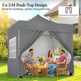 Metal Pop Up Gazebo 300cm Width x 300cm Depth With Sidewalls - Velmora