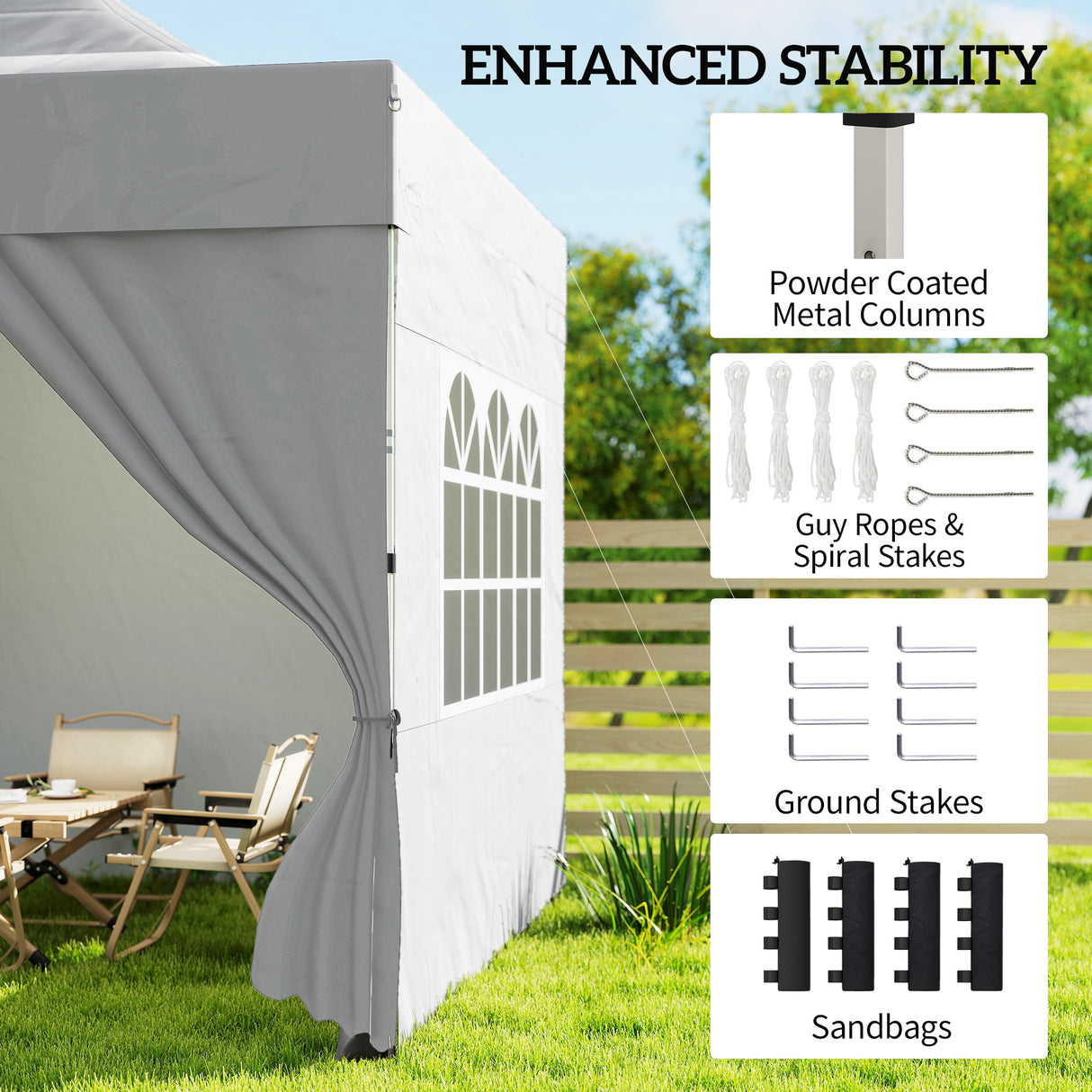 Metal Pop Up Gazebo 300cm Width x 300cm Depth With Sidewalls - Velmora