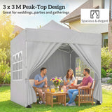 Metal Pop Up Gazebo 300cm Width x 300cm Depth With Sidewalls - Velmora