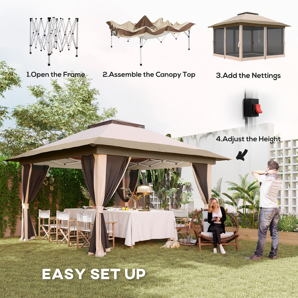 Metal Pop Up Gazebo 356cm Width x 356 Depth - Velmora
