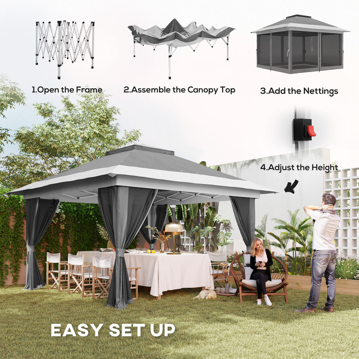Metal Pop Up Gazebo 356cm Width x 356 Depth - Velmora