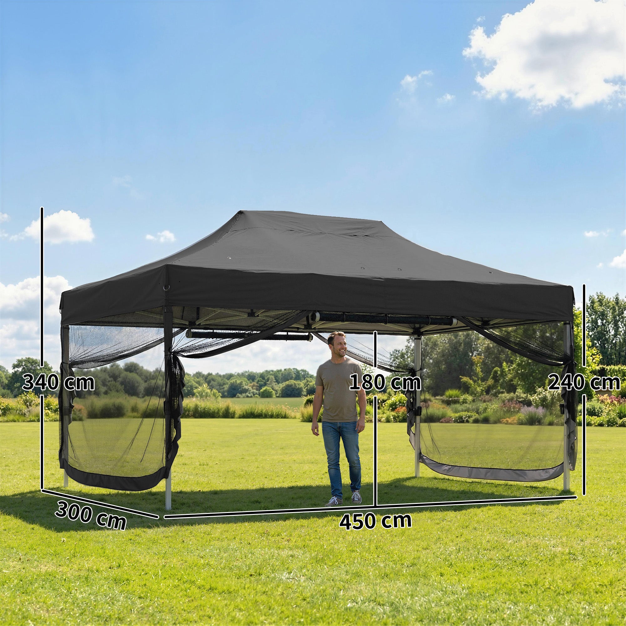 Metal Pop Up Gazebo 450cm Width x 300cm Depth With UPF50+ Heavy Duty - Velmora