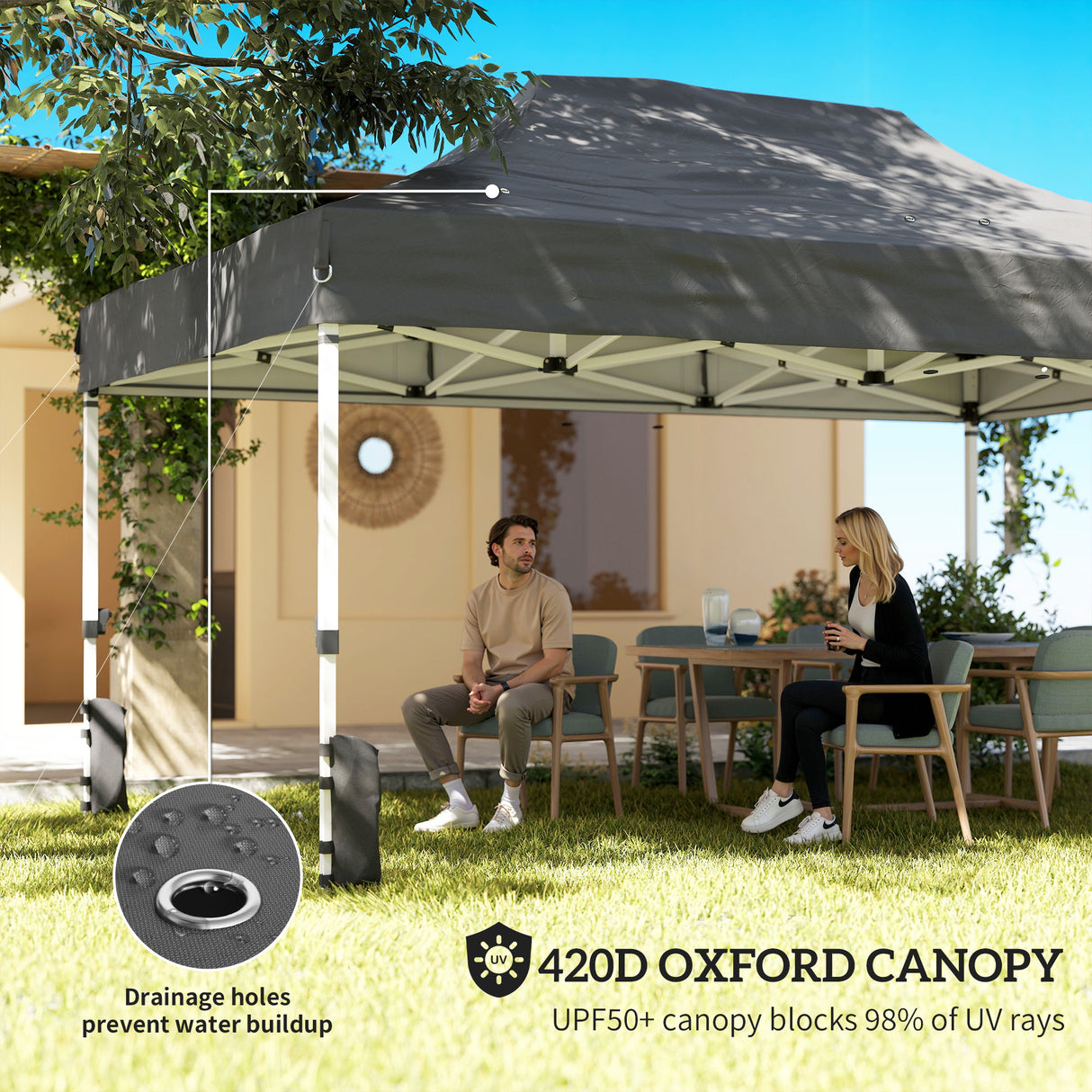 Metal Pop Up Gazebo 450cm Width x 300cm Depth With UPF50+ Heavy Duty - Velmora