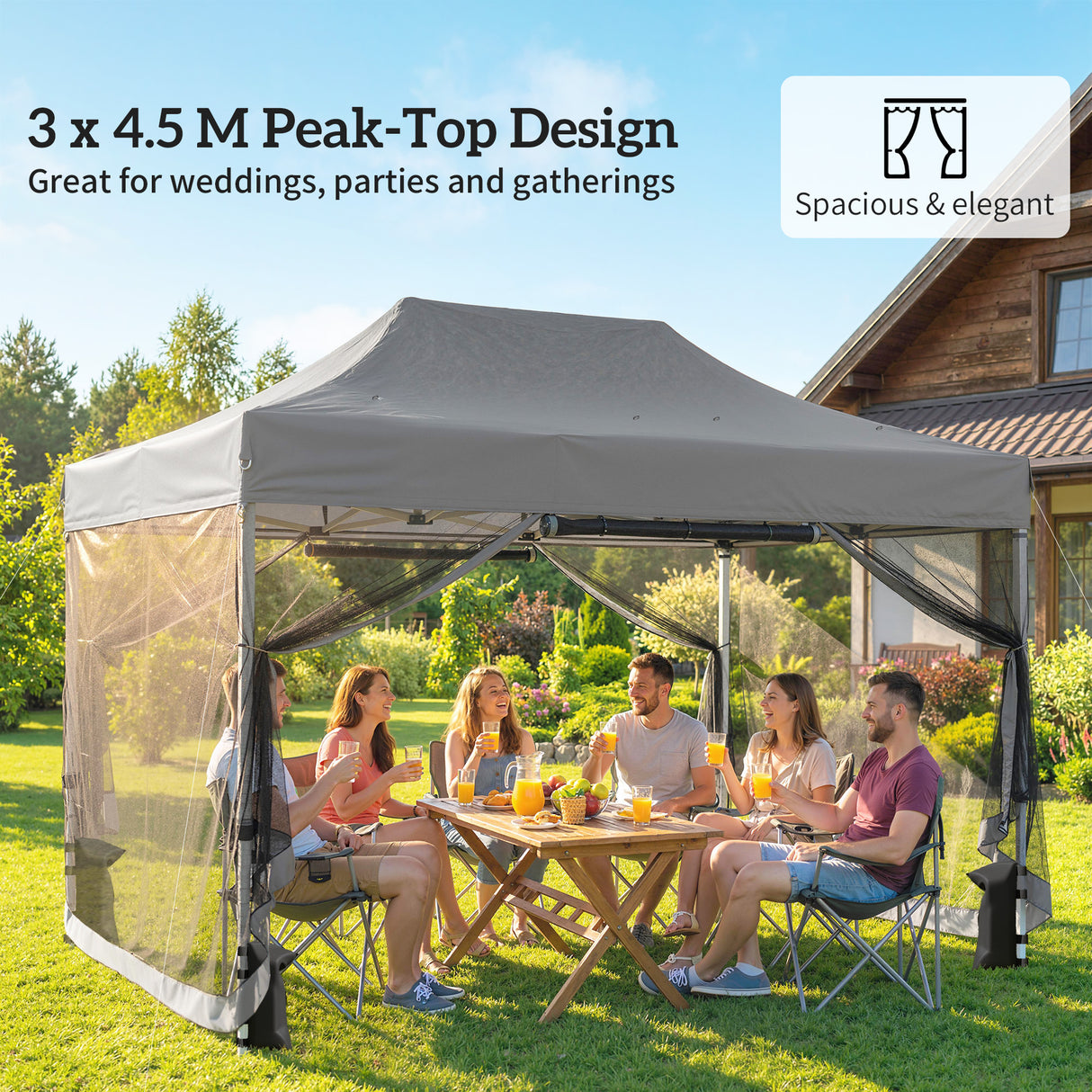 Metal Pop Up Gazebo 450cm Width x 300cm Depth With UPF50+ Heavy Duty - Velmora