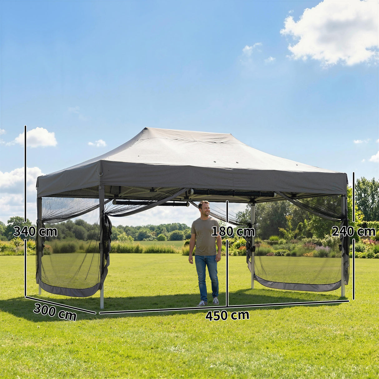 Metal Pop Up Gazebo 450cm Width x 300cm Depth With UPF50+ Heavy Duty - Velmora