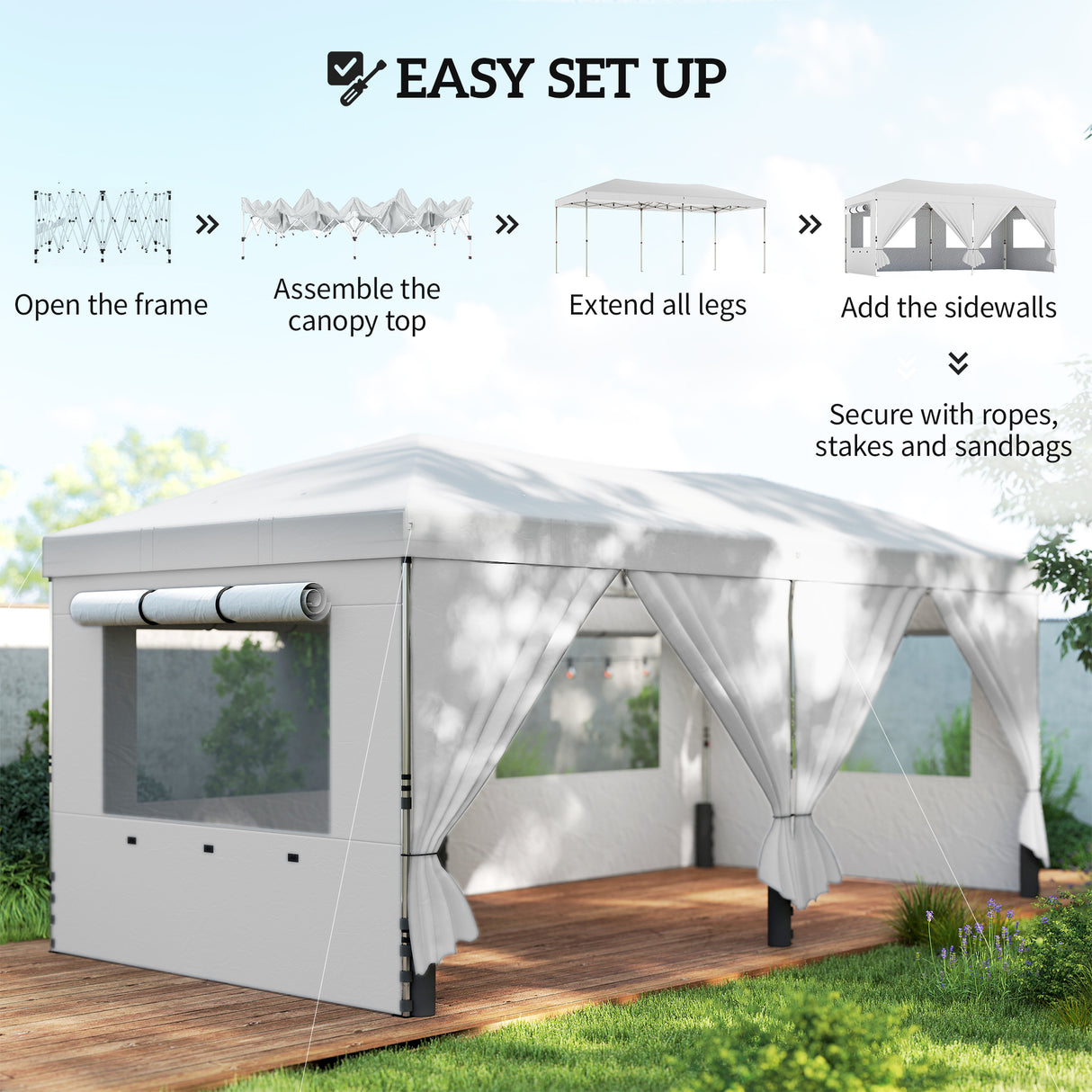 Metal Pop Up Gazebo Canopy 590cm Width x 297cm Depth With UV50+ Protection - Velmora