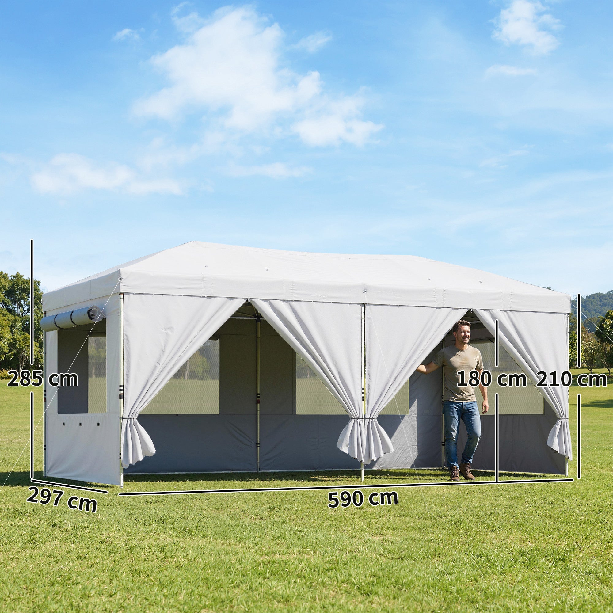 Metal Pop Up Gazebo Canopy 590cm Width x 297cm Depth With UV50+ Protection - Velmora
