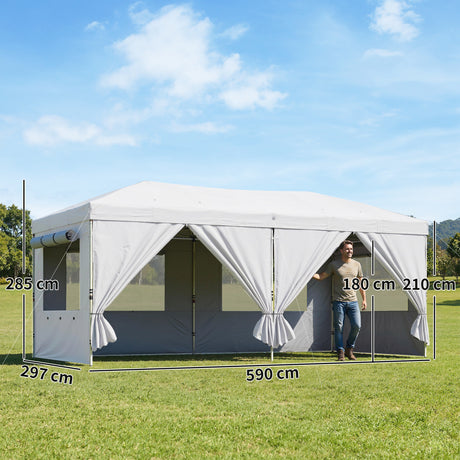 Metal Pop Up Gazebo Canopy 590cm Width x 297cm Depth With UV50+ Protection - Velmora