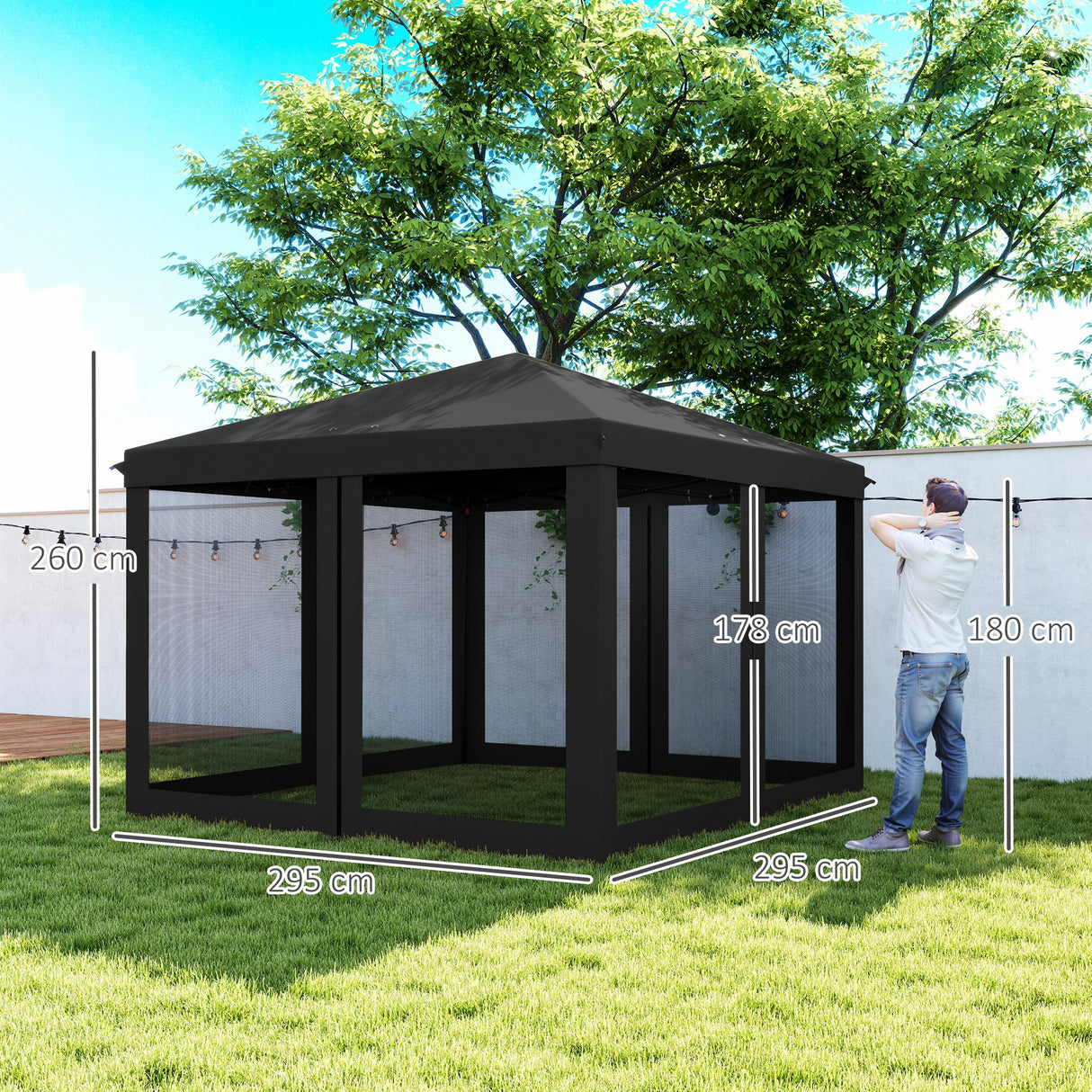 Metal Pop Up Gazebo Garden Tent Canopy 295cm Width x 295 Depth - Velmora
