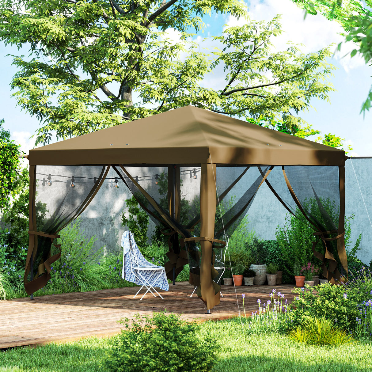 Metal Pop Up Gazebo Garden Tent Canopy 295cm Width x 295 Depth - Velmora