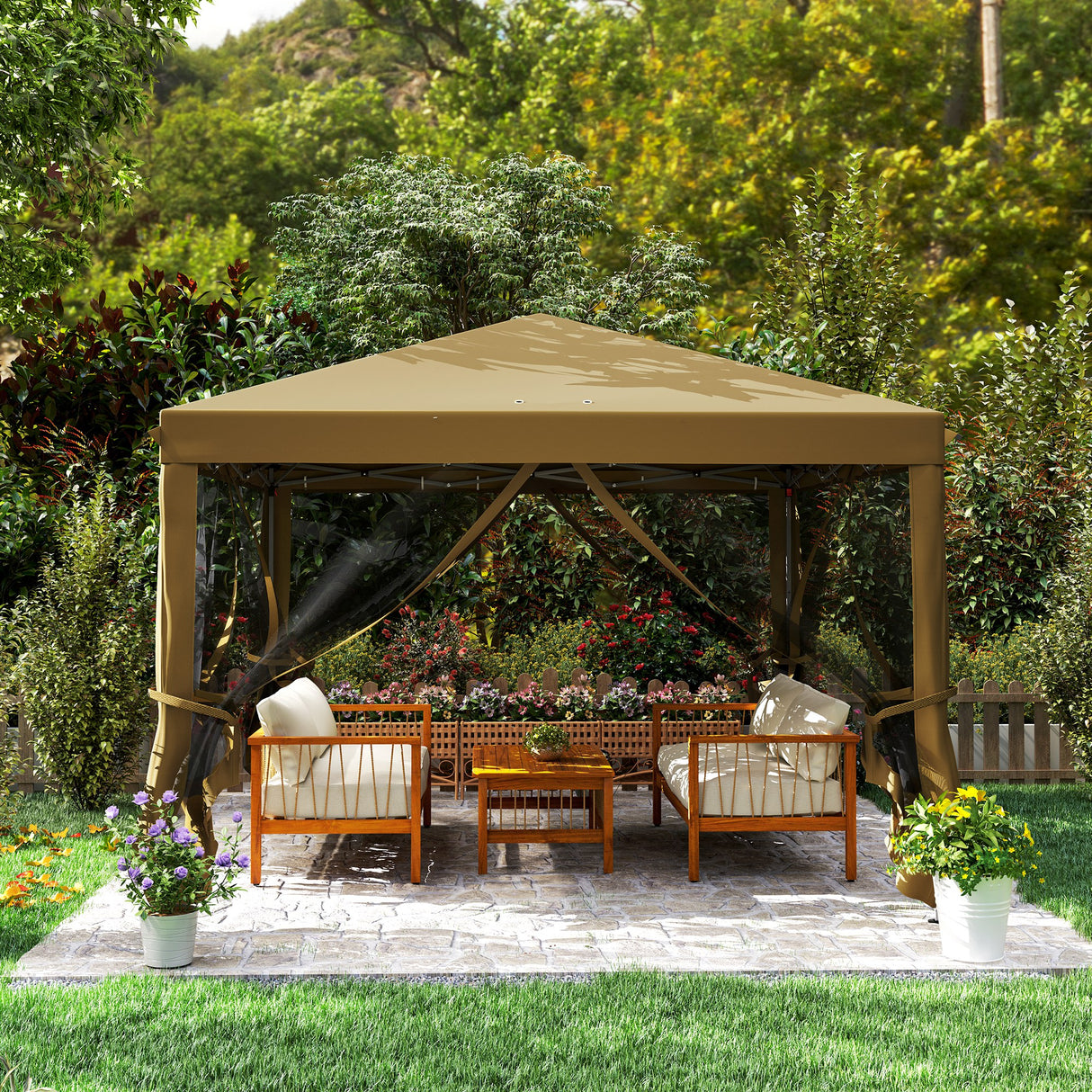 Metal Pop Up Gazebo Garden Tent Canopy 295cm Width x 295 Depth - Velmora