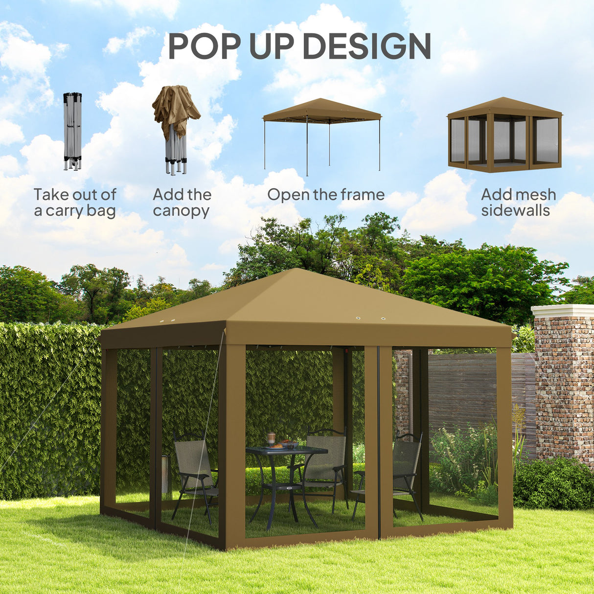 Metal Pop Up Gazebo Garden Tent Canopy 295cm Width x 295 Depth - Velmora