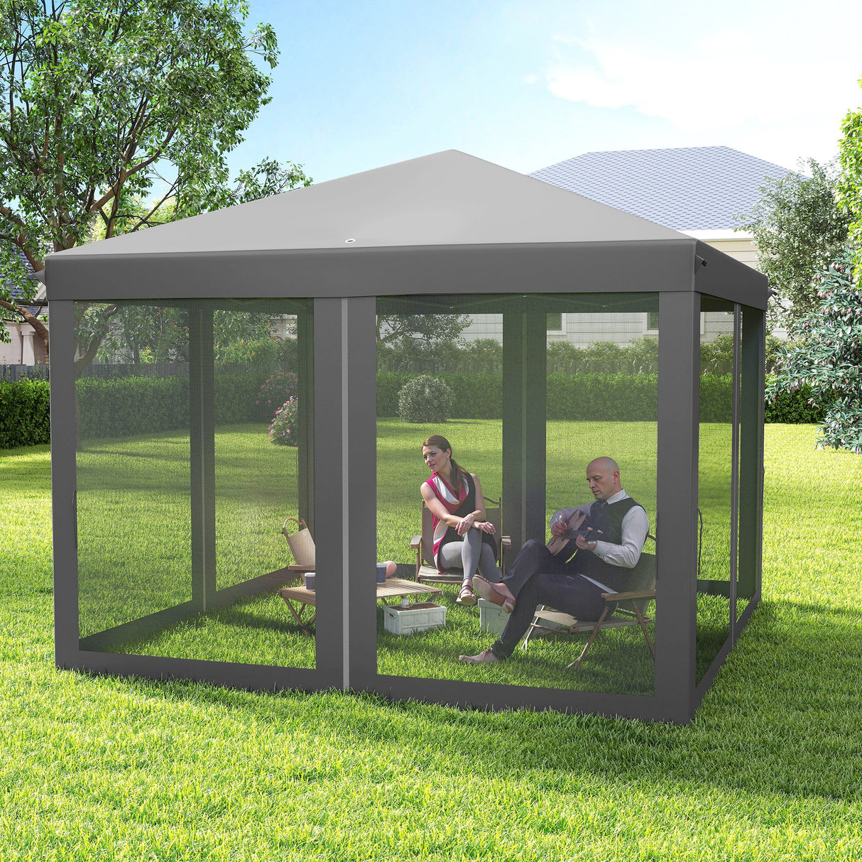 Metal Pop Up Gazebo Garden Tent Canopy 295cm Width x 295 Depth - Velmora