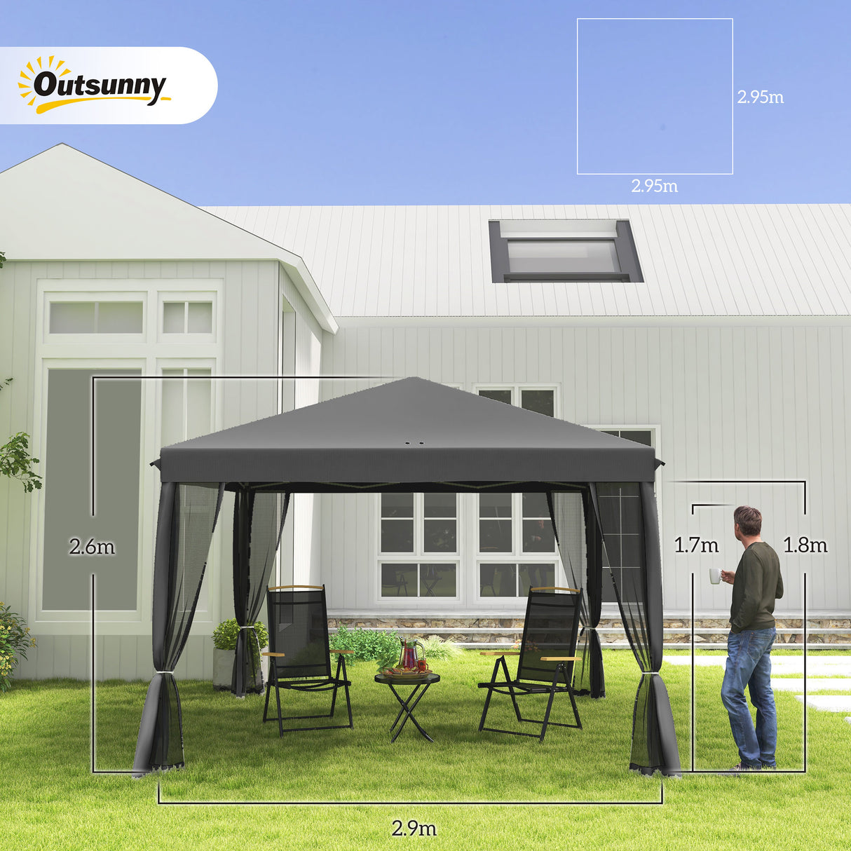Metal Pop Up Gazebo Garden Tent Canopy 295cm Width x 295 Depth - Velmora